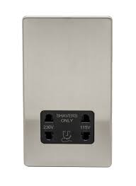 D-DVSS-BC Dual Voltage Shaver Socket with Black Insert Brushed Chrome